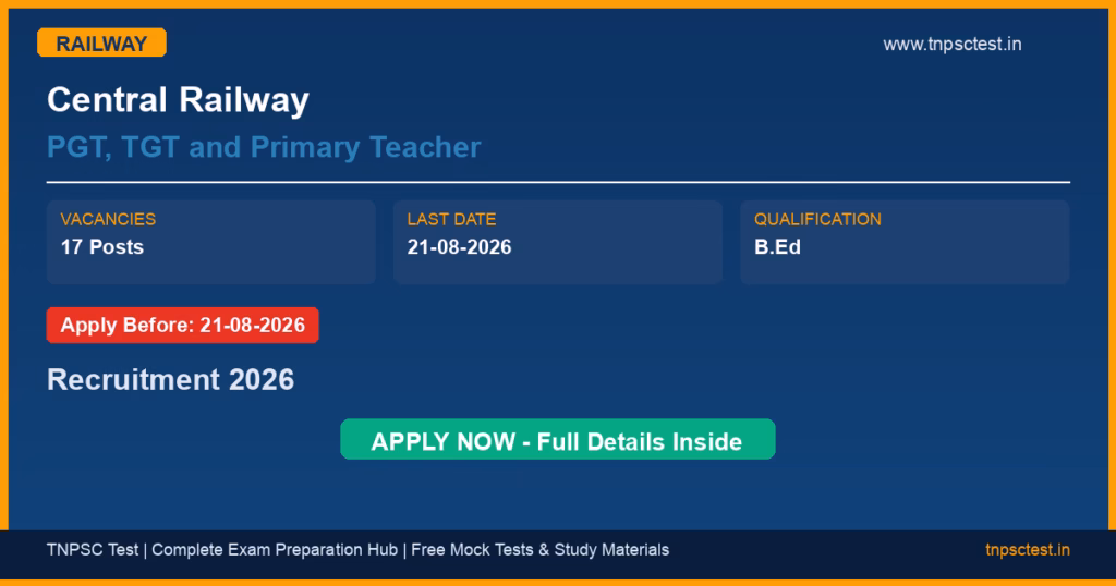 Central Railway PGT, TGT and Primary Teacher Recruitment 2026