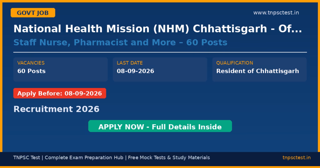 National Health Mission (NHM) Chhattisgarh - Office of the Chief Medical & Health Officer (CMHO), Ambikapur, District Surguja Staff Nurse, Pharmacist and More – 60 Posts Recruitment 2026