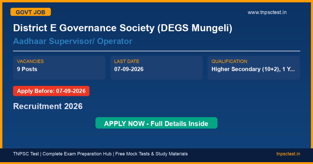 District E Governance Society (DEGS Mungeli) Aadhaar Supervisor/ Operator Recruitment 2026