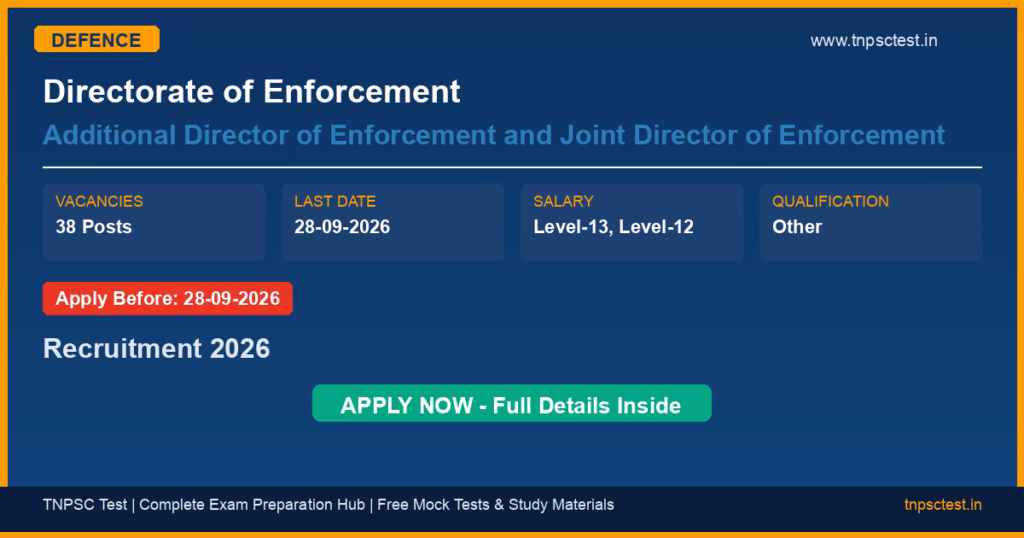 Directorate of Enforcement Additional Director of Enforcement and Joint Director of Enforcement Recruitment 2026
