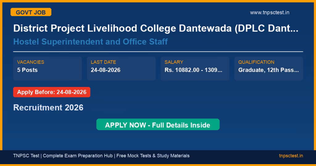 District Project Livelihood College Dantewada (DPLC Dantewada) Hostel Superintendent and Office Staff Recruitment 2026
