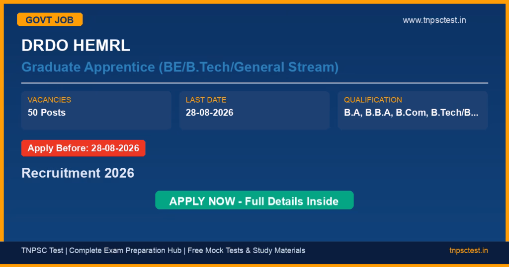 DRDO HEMRL Graduate Apprentice (BE/B.Tech/General Stream) Recruitment 2026