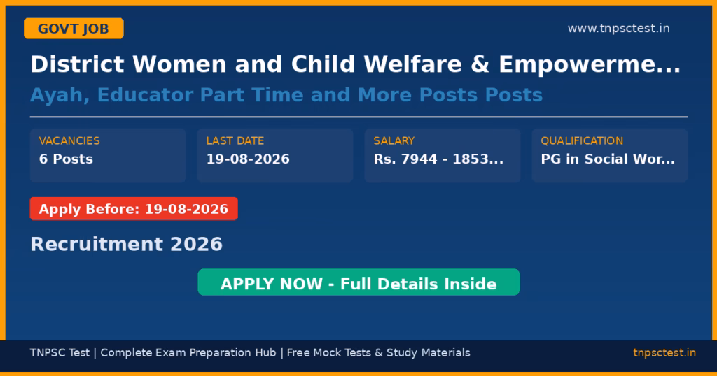 District Women and Child Welfare & Empowerment Office (DWCD Prakasam) Ayah, Educator Part Time and More Posts Posts Recruitment 2026