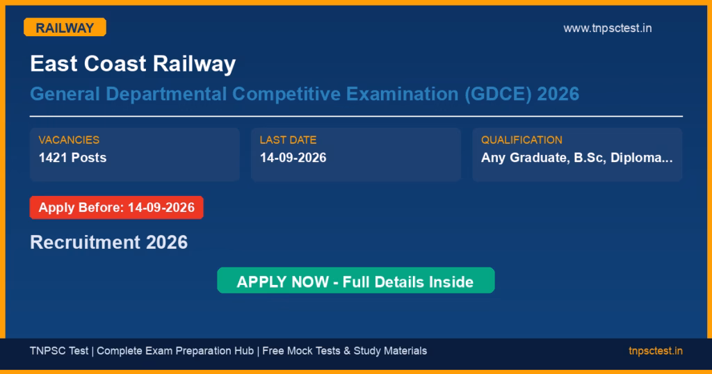 East Coast Railway General Departmental Competitive Examination (GDCE) 2026 Recruitment 2026