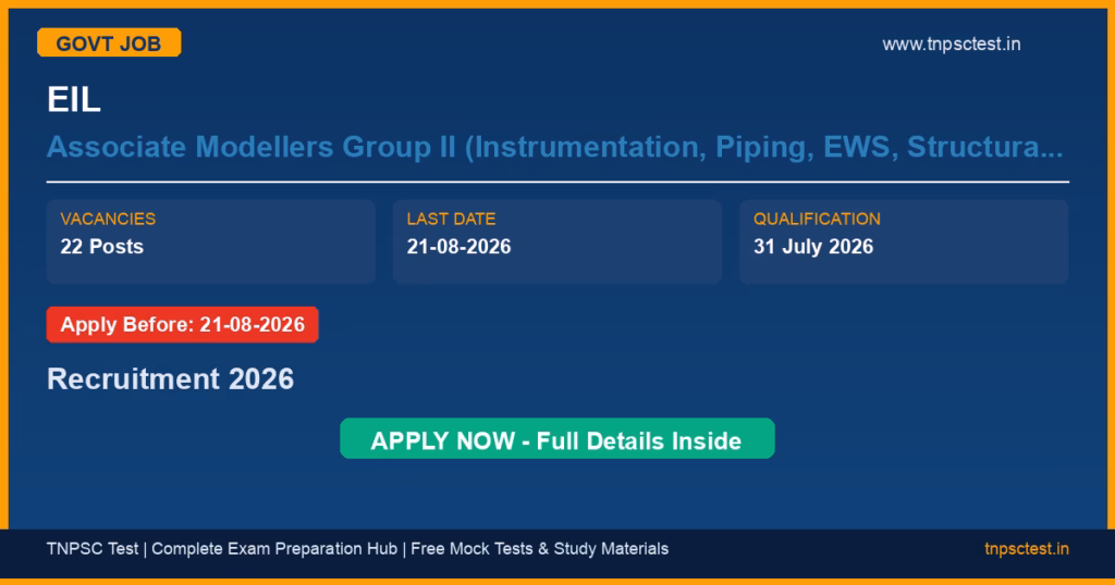 EIL Associate Modellers Group II (Instrumentation, Piping, EWS, Structural, Civil, Equipment) Recruitment 2026