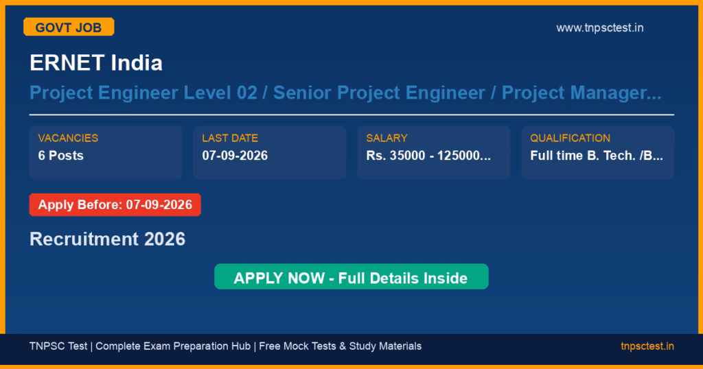 ERNET India Project Engineer Level 02 / Senior Project Engineer / Project Manager Level 01 / Project Manager Level 02 Recruitment 2026