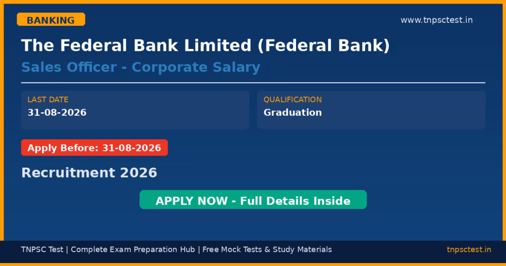 The Federal Bank Limited (Federal Bank) Sales Officer - Corporate Salary Recruitment 2026