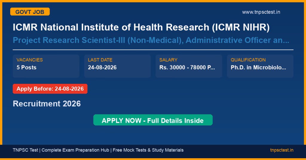 ICMR National Institute of Health Research (ICMR NIHR) Project Research Scientist-III (Non-Medical), Administrative Officer and Field Officer Recruitment 2026
