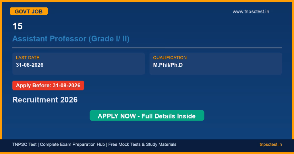 15 Assistant Professor (Grade I/ II) Recruitment 2026