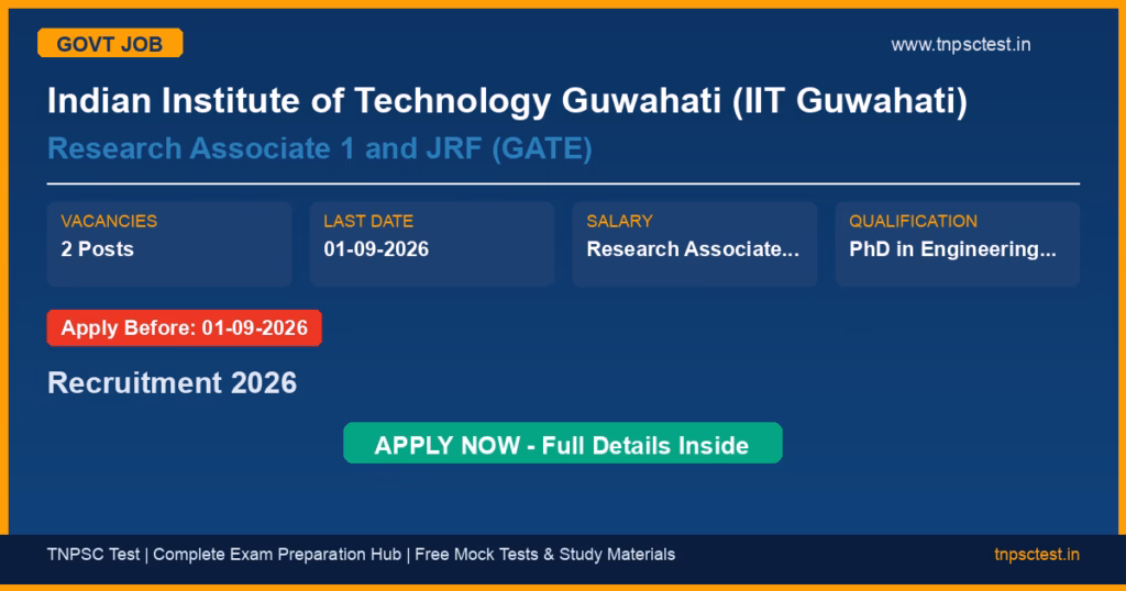 Indian Institute of Technology Guwahati (IIT Guwahati) Research Associate 1 and JRF (GATE) Recruitment 2026