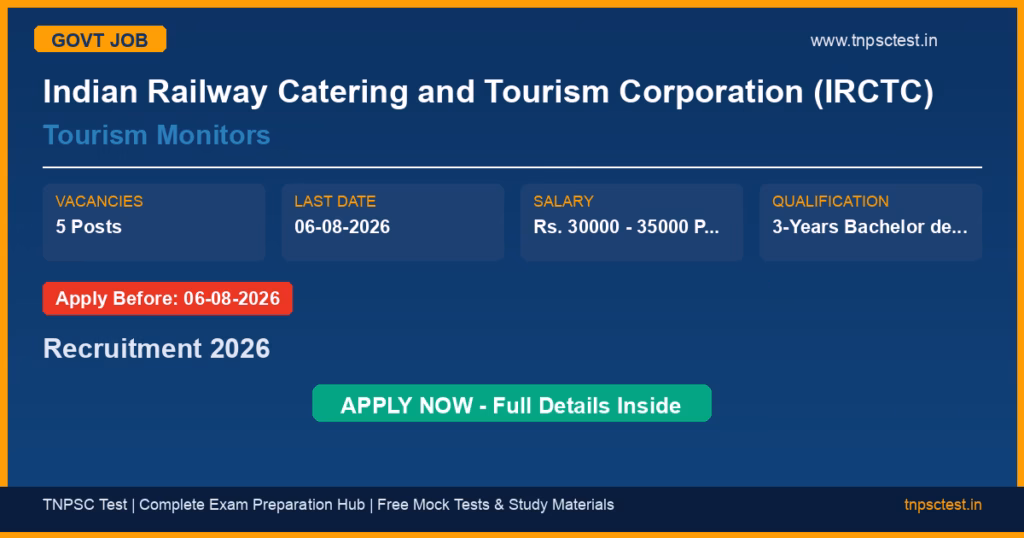 Indian Railway Catering and Tourism Corporation (IRCTC) Tourism Monitors Recruitment 2026