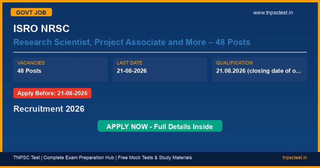 ISRO NRSC Research Scientist, Project Associate and More – 48 Posts Recruitment 2026