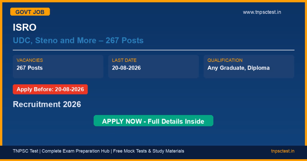 ISRO UDC, Steno and More – 267 Posts Recruitment 2026
