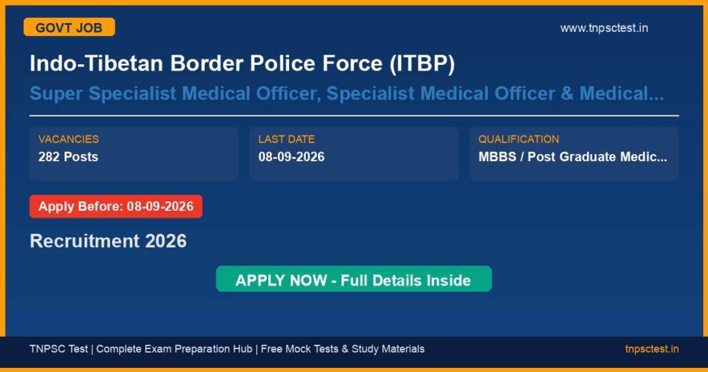 Indo-Tibetan Border Police Force (ITBP) Super Specialist Medical Officer, Specialist Medical Officer & Medical Officer Recruitment 2026