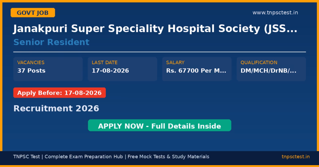 Janakpuri Super Speciality Hospital Society (JSSHS) Senior Resident Recruitment 2026