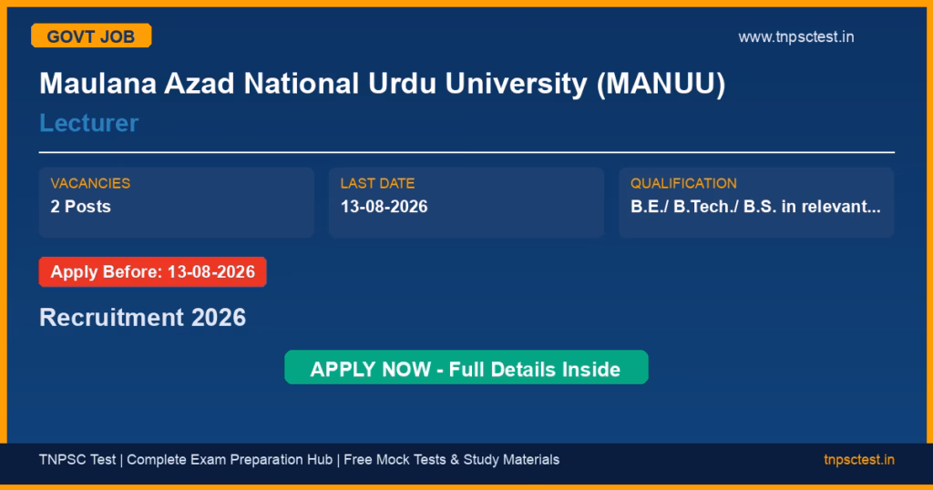 Maulana Azad National Urdu University (MANUU) Lecturer Recruitment 2026