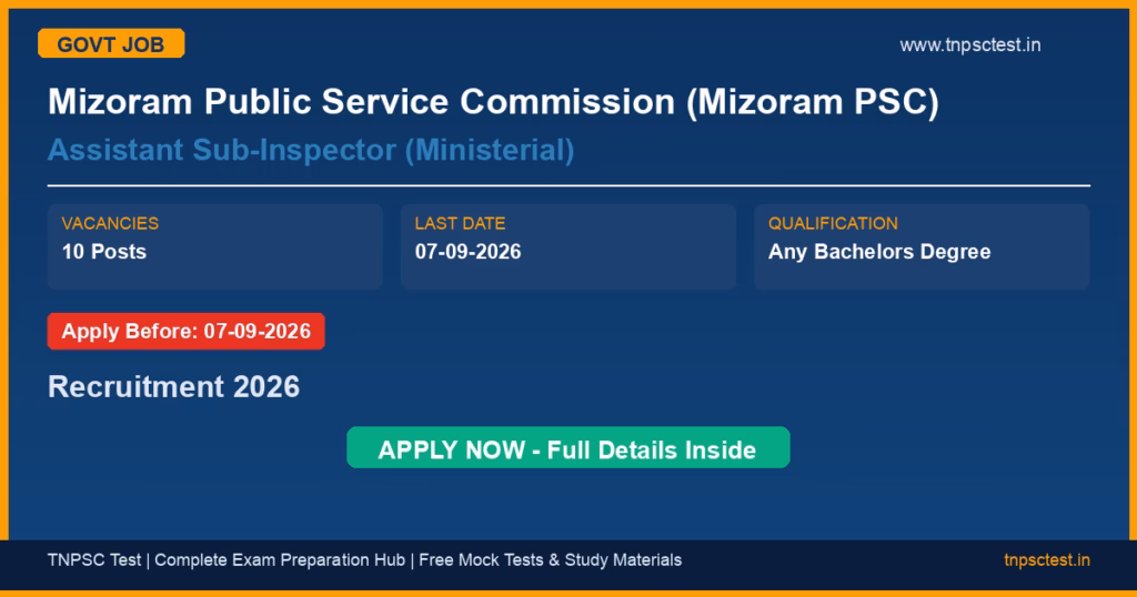 Mizoram Public Service Commission (Mizoram PSC) Assistant Sub-Inspector (Ministerial) Recruitment 2026