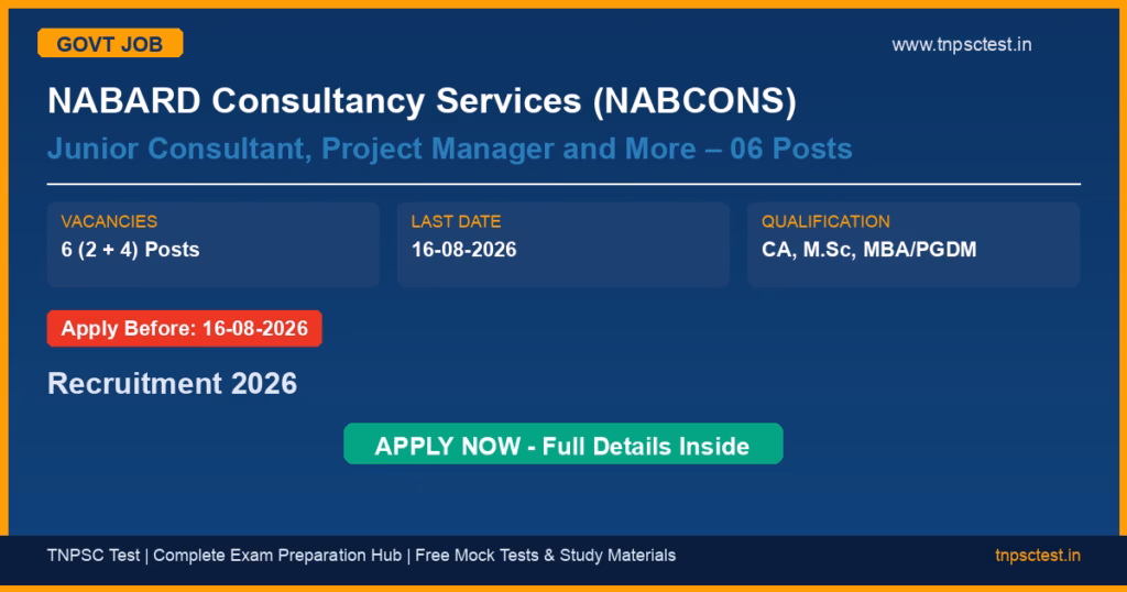 NABARD Consultancy Services (NABCONS) Junior Consultant, Project Manager and More – 06 Posts Recruitment 2026