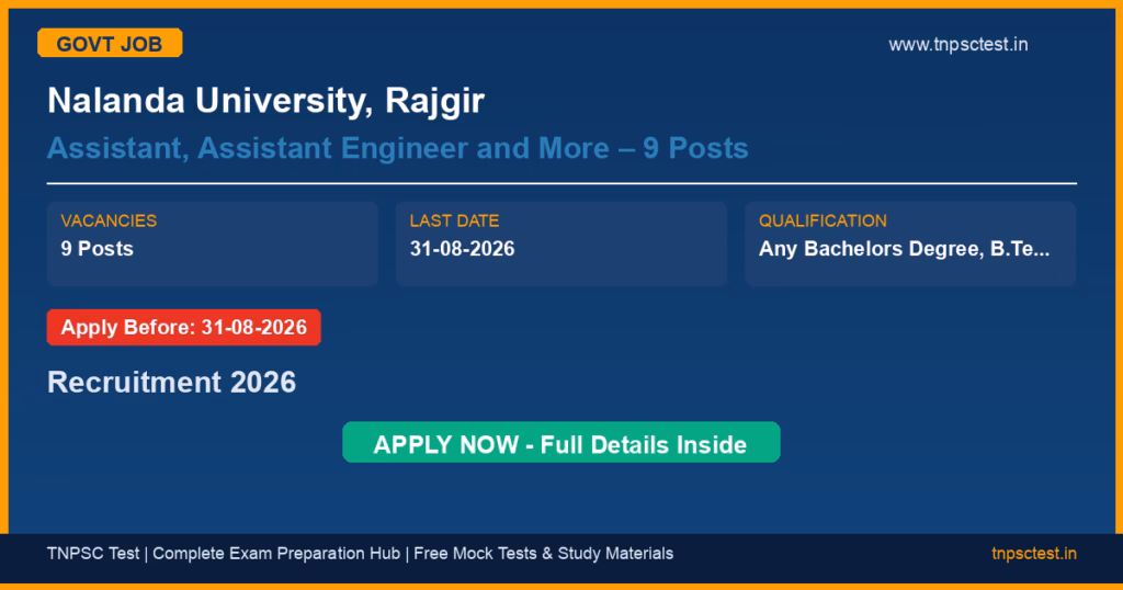 Nalanda University, Rajgir Assistant, Assistant Engineer and More – 9 Posts Recruitment 2026