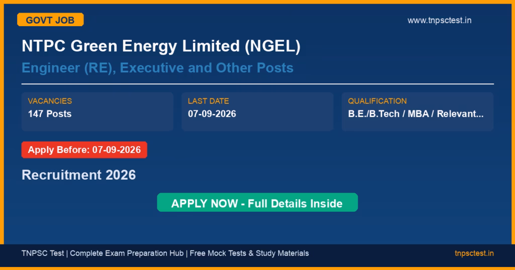 NTPC Green Energy Limited (NGEL) Engineer (RE), Executive and Other Posts Recruitment 2026
