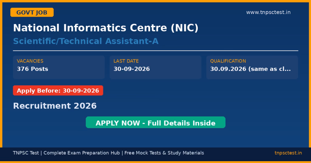 National Informatics Centre (NIC) Scientific/Technical Assistant-A Recruitment 2026