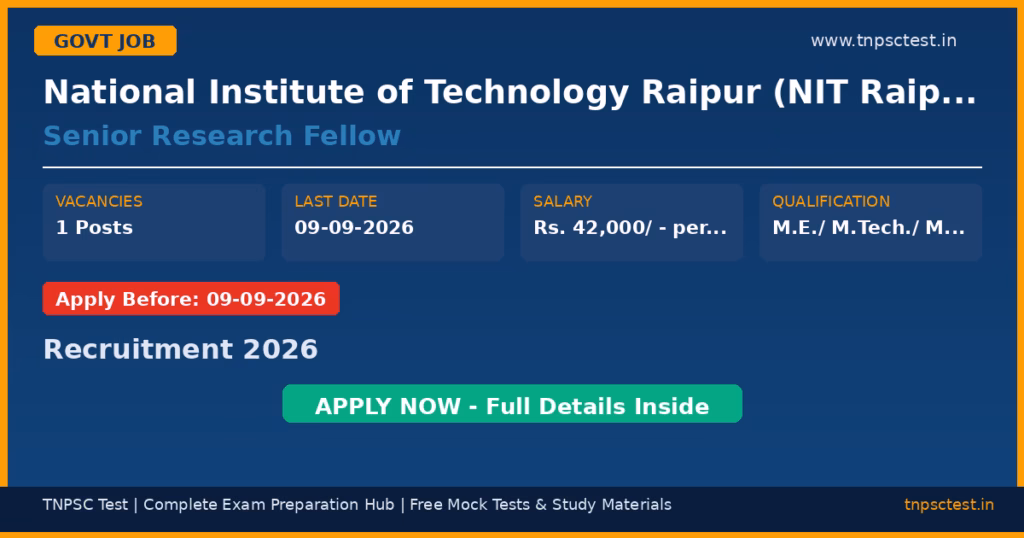 National Institute of Technology Raipur (NIT Raipur) Senior Research Fellow Recruitment 2026