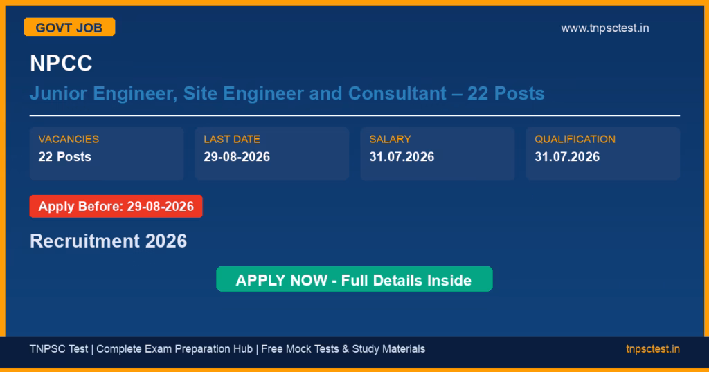 NPCC Junior Engineer, Site Engineer and Consultant – 22 Posts Recruitment 2026