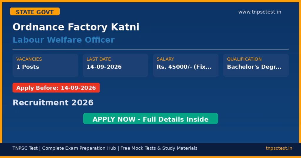 Ordnance Factory Katni Labour Welfare Officer Recruitment 2026