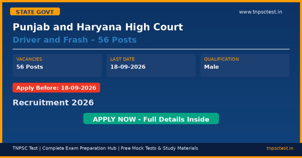 Punjab and Haryana High Court Driver and Frash – 56 Posts Recruitment 2026