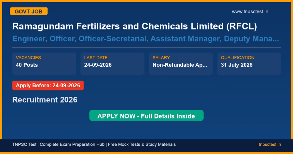Ramagundam Fertilizers and Chemicals Limited (RFCL) Engineer, Officer, Officer-Secretarial, Assistant Manager, Deputy Manager, Additional CMO, CMO, Accounts Officer, Chief Manager (across Chemical, Mechanical, Electrical, Materials, Transportation, HR, Medical, Finance & Accounts, and IT disciplines) Recruitment 2026