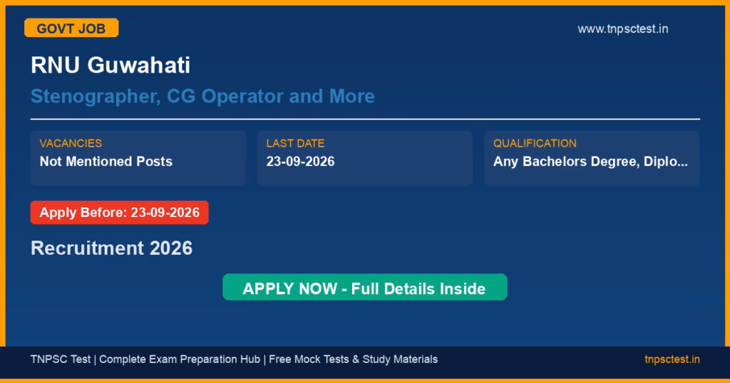 RNU Guwahati Stenographer, CG Operator and More Recruitment 2026