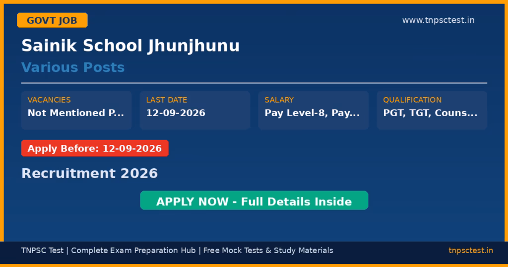 Sainik School Jhunjhunu Various Posts Recruitment 2026