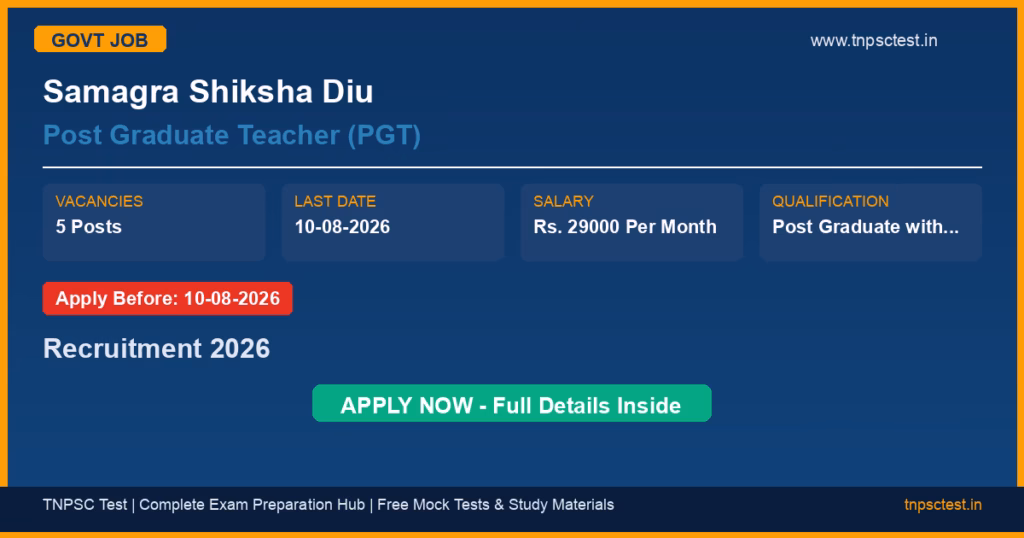Samagra Shiksha Diu Post Graduate Teacher (PGT) Recruitment 2026