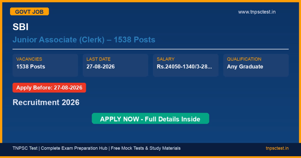 SBI Junior Associate (Clerk) – 1538 Posts Recruitment 2026