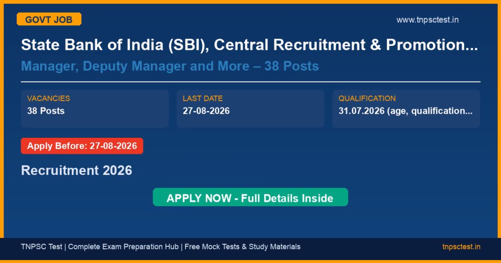 State Bank of India (SBI), Central Recruitment & Promotion Department, Corporate Centre, Mumbai Manager, Deputy Manager and More – 38 Posts Recruitment 2026