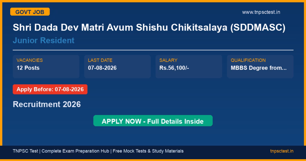 Shri Dada Dev Matri Avum Shishu Chikitsalaya (SDDMASC) Junior Resident Recruitment 2026