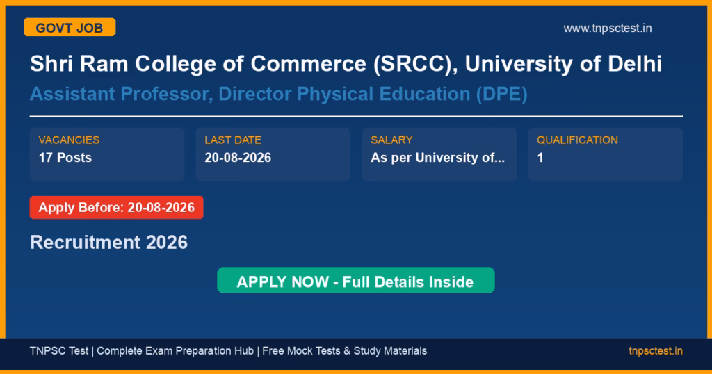 Shri Ram College of Commerce (SRCC), University of Delhi Assistant Professor, Director Physical Education (DPE) Recruitment 2026