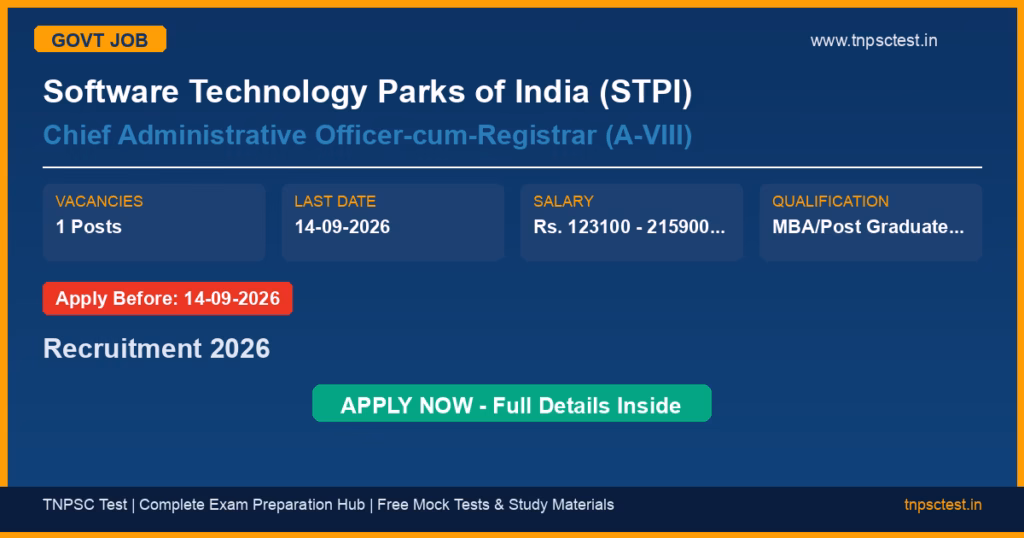 Software Technology Parks of India (STPI) Chief Administrative Officer-cum-Registrar (A-VIII) Recruitment 2026