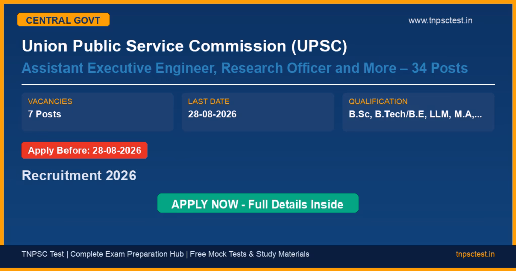 Union Public Service Commission (UPSC) Assistant Executive Engineer, Research Officer and More – 34 Posts Recruitment 2026