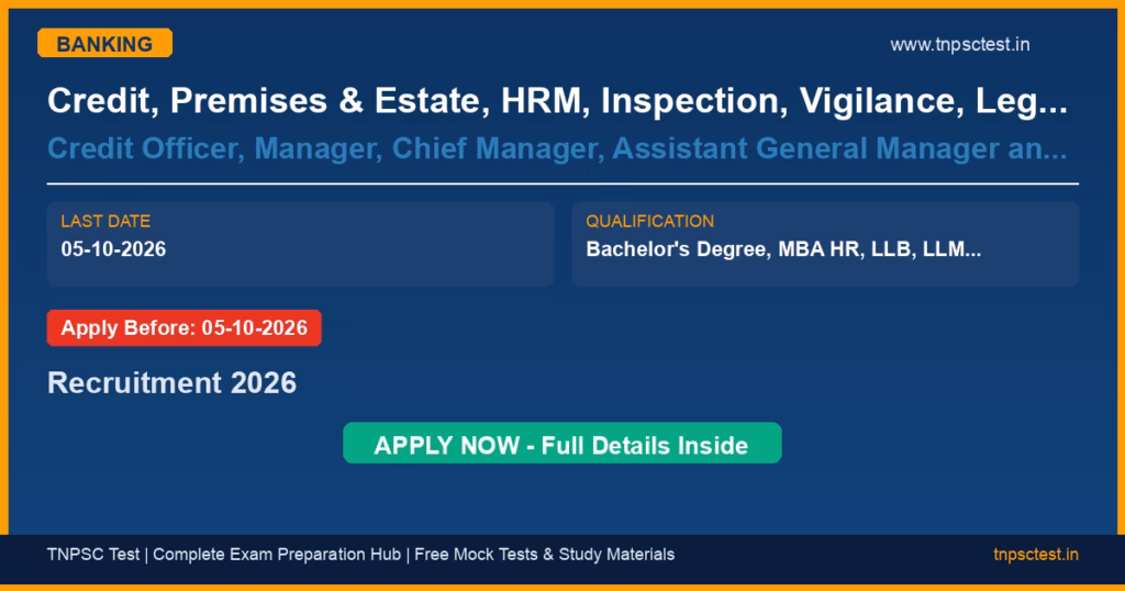 Credit, Premises & Estate, HRM, Inspection, Vigilance, Legal, Recovery and Business Development Credit Officer, Manager, Chief Manager, Assistant General Manager and Deputy General Manager Recruitment 2026