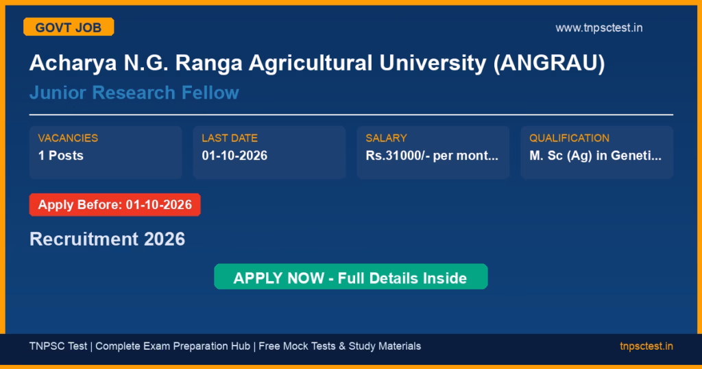 Acharya N.G. Ranga Agricultural University (ANGRAU) Junior Research Fellow Recruitment 2026