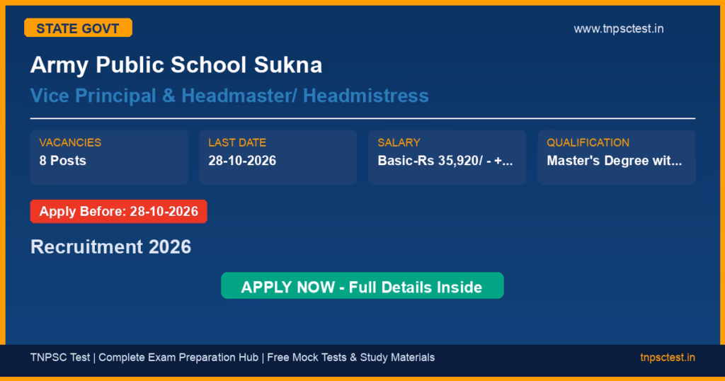 Army Public School Sukna Vice Principal & Headmaster/ Headmistress Recruitment 2026