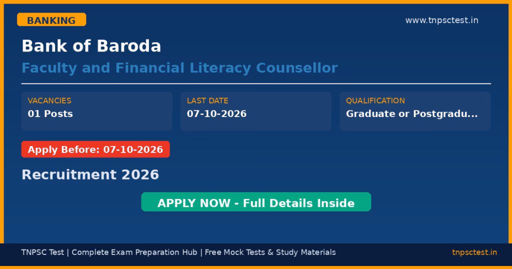 Bank of Baroda Faculty and Financial Literacy Counsellor Recruitment 2026