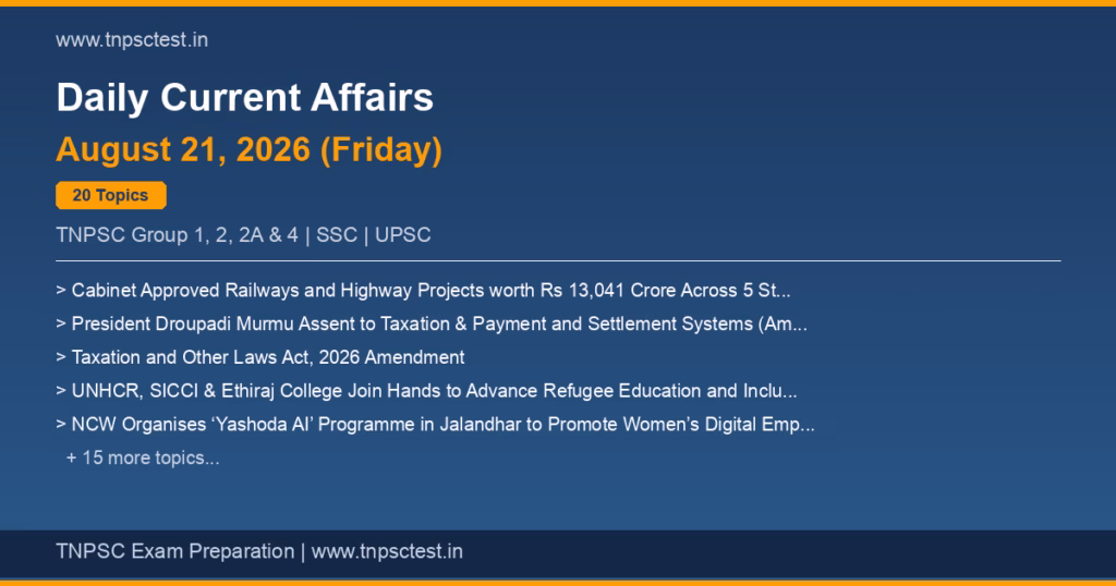 20 current affairs topics for 2026-08-21