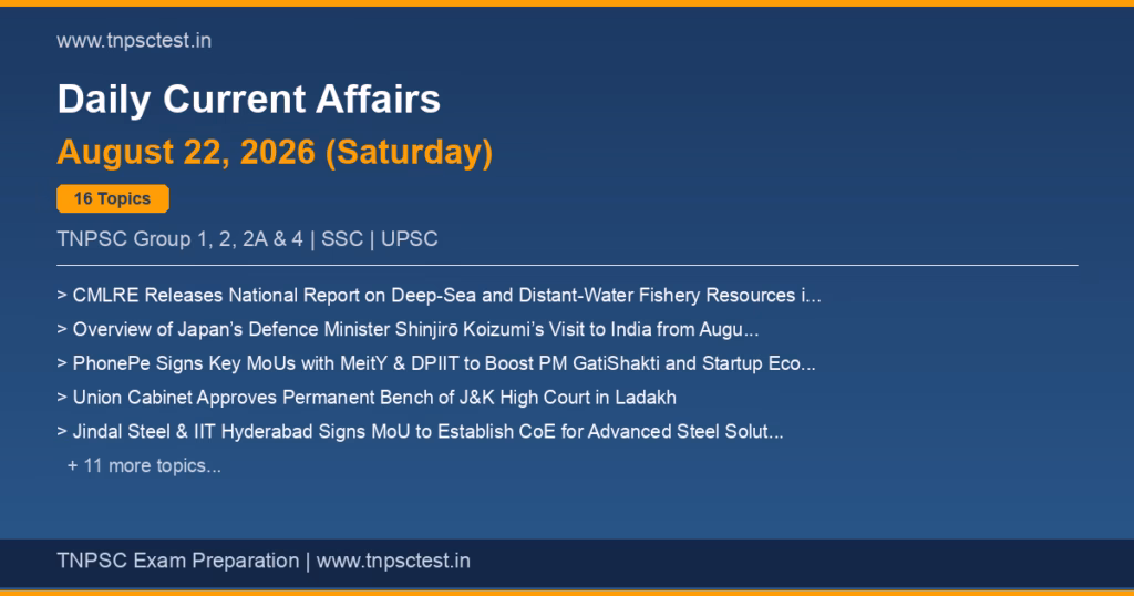 16 current affairs topics for 2026-08-22