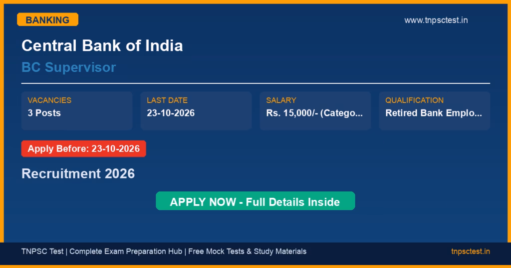 Central Bank of India BC Supervisor Recruitment 2026