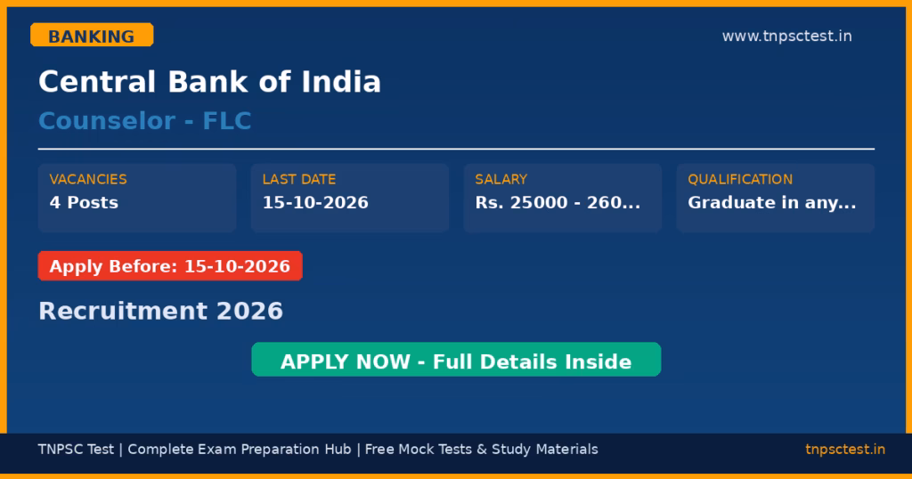 Central Bank of India Counselor - FLC Recruitment 2026