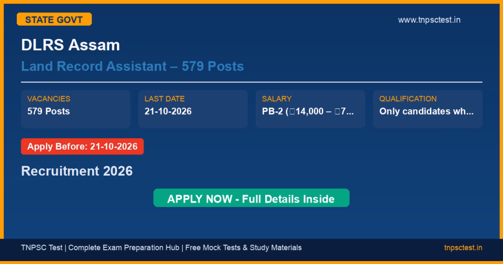 DLRS Assam Land Record Assistant – 579 Posts Recruitment 2026