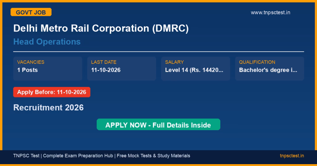 Delhi Metro Rail Corporation (DMRC) Head Operations Recruitment 2026