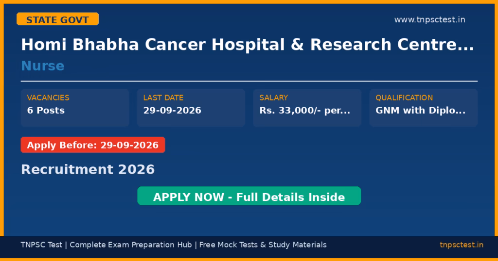 Homi Bhabha Cancer Hospital & Research Centre Visakhapatnam Nurse Recruitment 2026